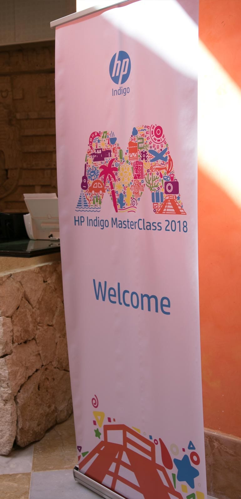 SATmexico dmc meetings events mexico cancun conference welcome banner branding hp indigo masterclass